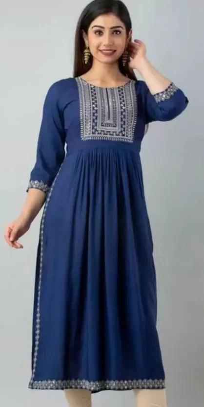 Women Embroidered Viscose Rayon Straight Kurta