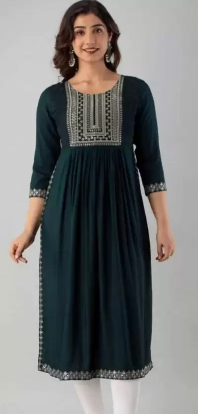 Women Embroidered Viscose Rayon Straight Kurta