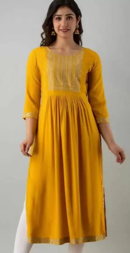 Women Embroidered Viscose Rayon Straight Kurta