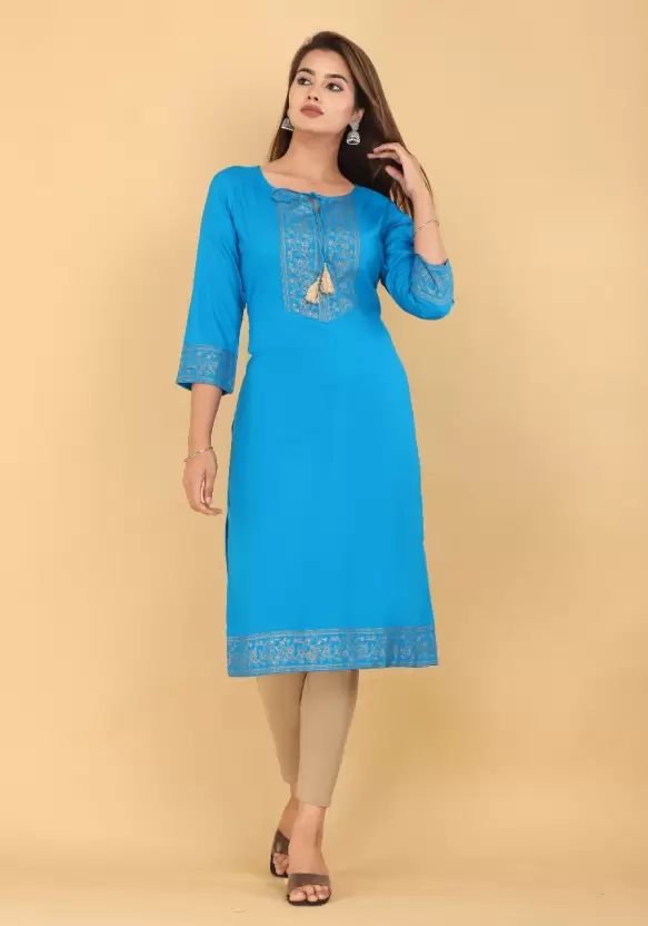 Women Printed Viscose Rayon Straight Kurta