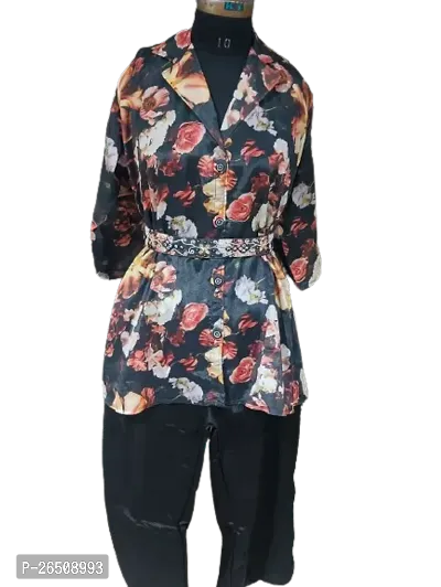 Stylish Black Chiffon Printed Co-Ords Sets For Women