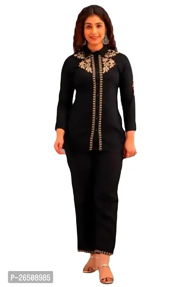 Stylish Black Viscose Rayon Printed Co-Ords Sets For Women